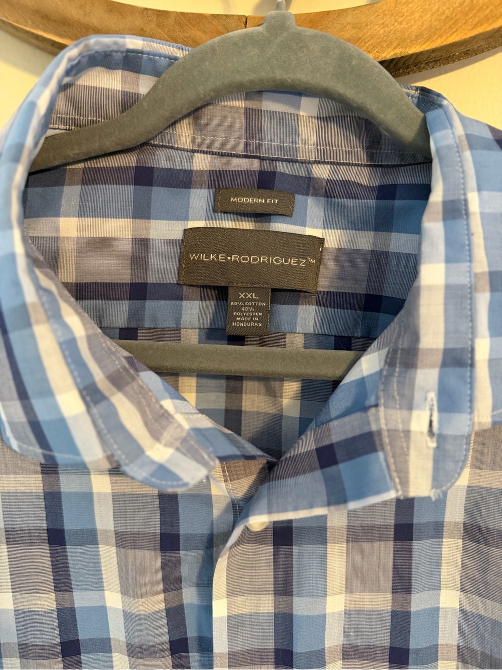 Wilke-Rodriguez Modern Fit Blue Plaid Button-Down Shirt Men’s XXL T101 - Picture 2 of 3